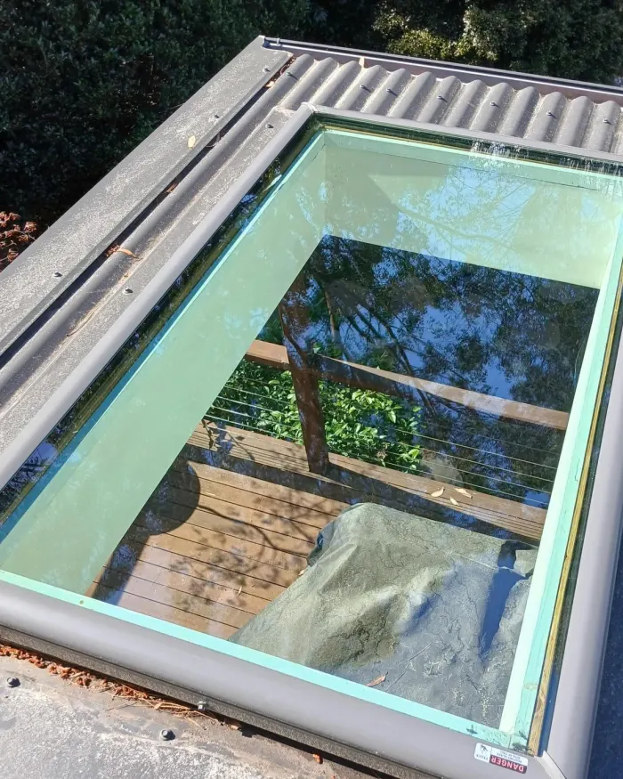 The same skylight after cleaning, clear through to the deck below